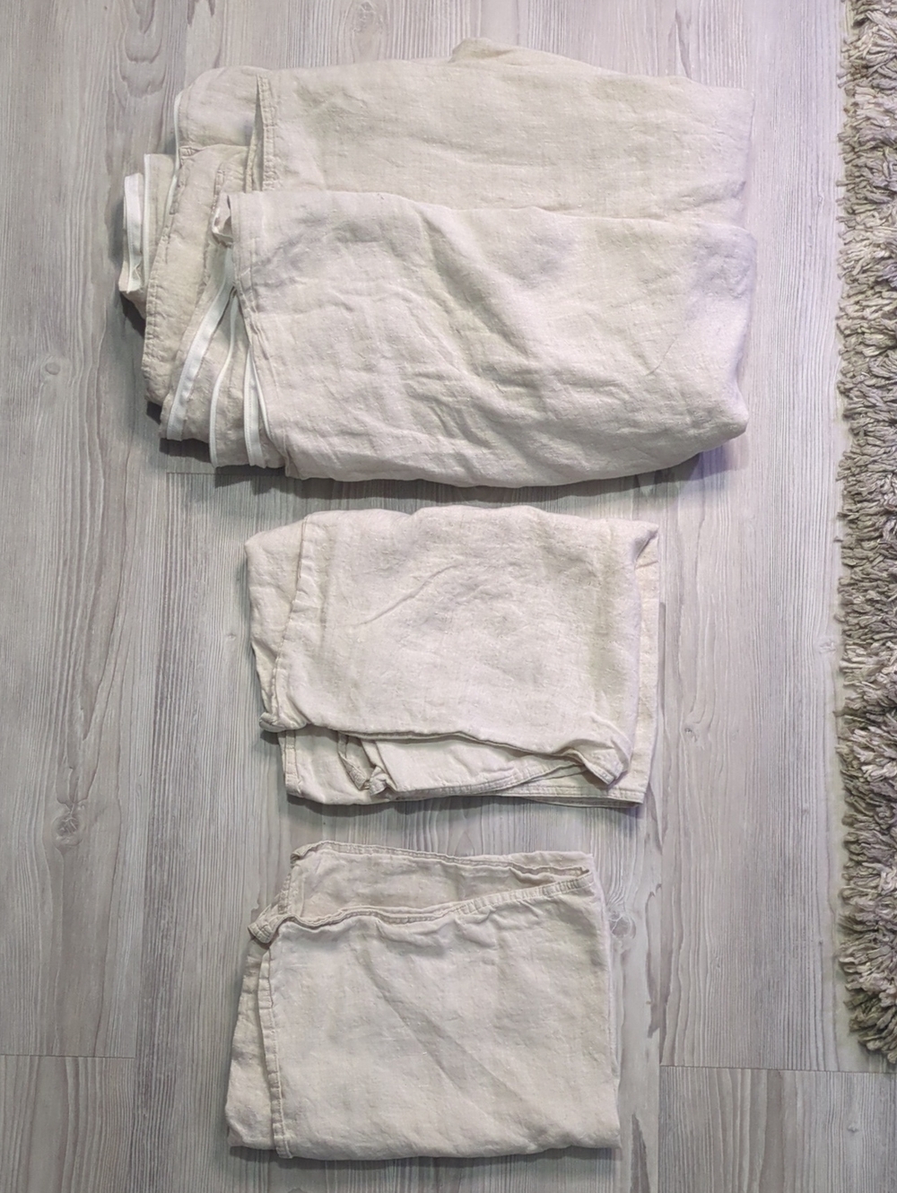 DAPU 100% Linen Duvet Cover Set 90x90 Queen Full 2 Pillowcases Natural Cream